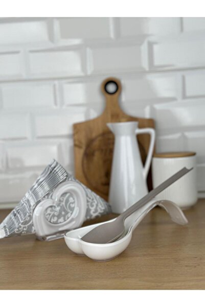 Okyanus Home Double Print Ladle Spoon Rest and Napkin Holder White