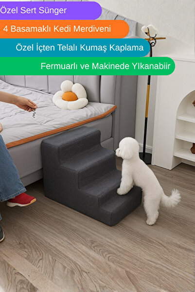 Dizanor Özel Sünger Ve Özel Kumaşlı 4 Basamaklı Basamaklı Kedi Köpek Merdiveni 54x40x40 cm