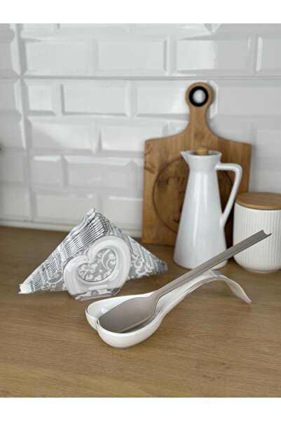 Okyanus Home Double Print Ladle Spoon Rest and Napkin Holder White