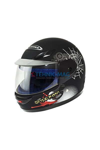 Awina Cască de motocicletă Spiderman pentru copii, neagră 47-48 cm