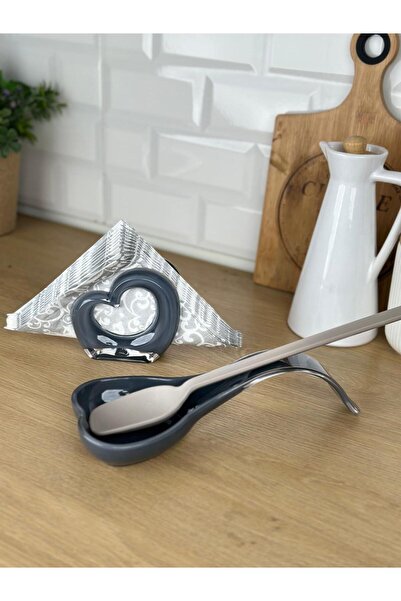 Okyanus Home Double Print Ladle Spoon Rest and Napkin Holder Anthracite