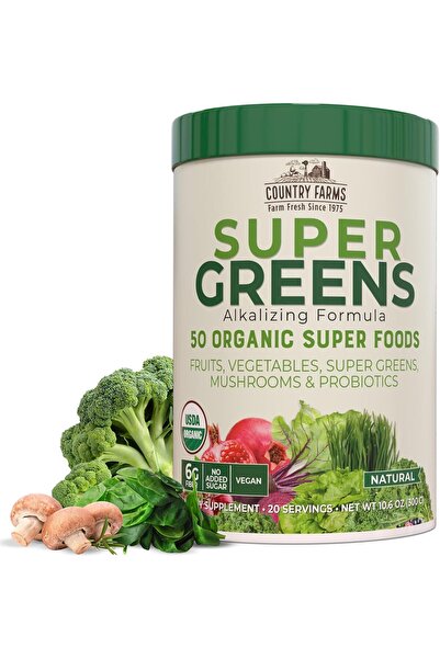 Country Farms Super Greens Natural Flavor, 20 Servings (10.6 oz)