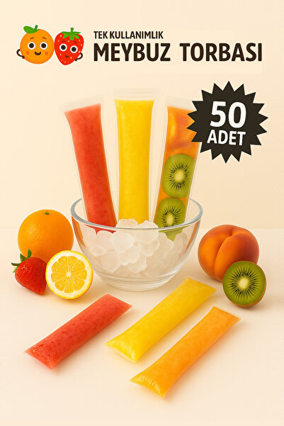 COLORPAK Meybuzz Torbası 50 adet Kilitli Dondurma Poşeti 5.5x22cm Ev Yapımı Buzlu Atıştırmalık Meybuzz Poşeti