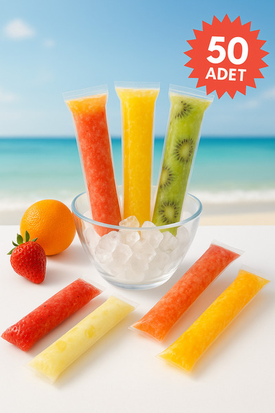 COLORPAK Kilitli Meybuz Poşeti 50 Adet Ev Yapımı Dondurma Meybuz Torbası Sızdırmaz 5,5x22cm