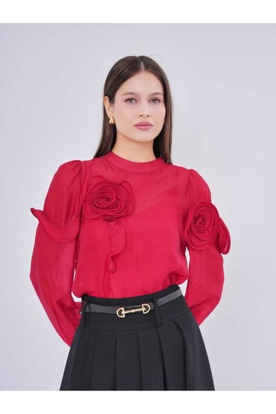 SERPİL Gül Detaylı Şifon Bluz 40648