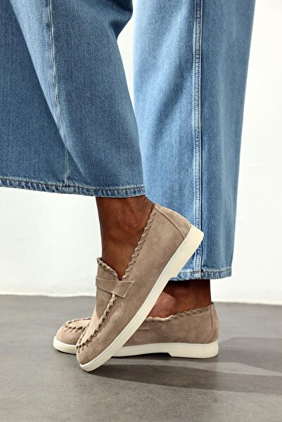 5in1Canpolat Light Mink Suede Knitted Moccasin 25396