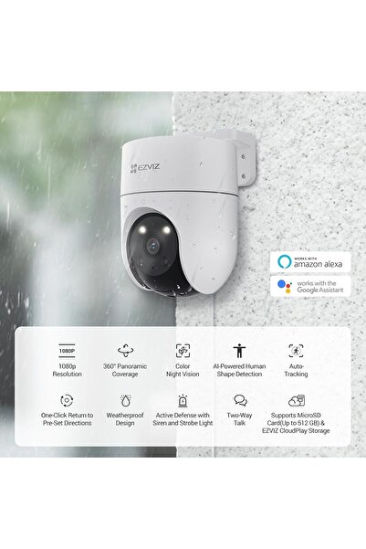 EZVIZ 360° Outdoor Security Camera with Automatic Tracking, Wi-Fi, Human/Motion Detection, Colour N