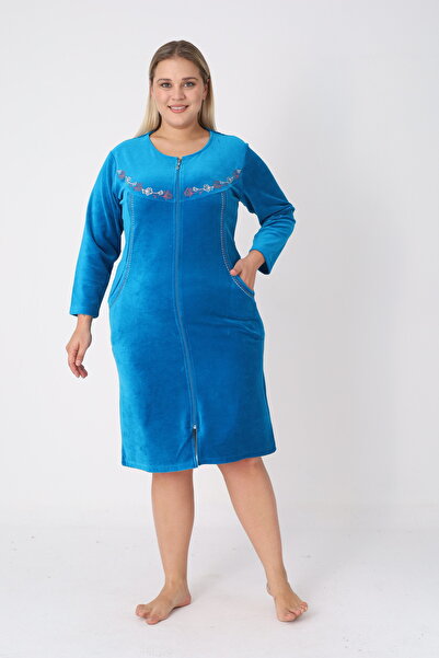 ROMEO LİFE Γυναικείο φόρεμα με φερμουάρ από βαμβακερό βελούδο μεγάλου μεγέθους 3342