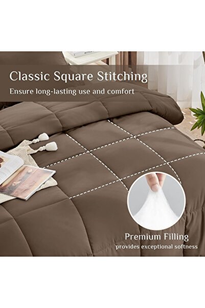 the home mart Home Mart Down Alternative 7pcs Comforter Set Brown – Ultra Soft Microfiber Duvet with 250GSM Fill
