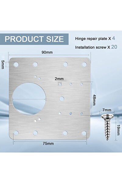 NUODWELL Set 4 elements for repairing the hinge, NUODWELL, Made of stainless steel, with screws for quick ins
