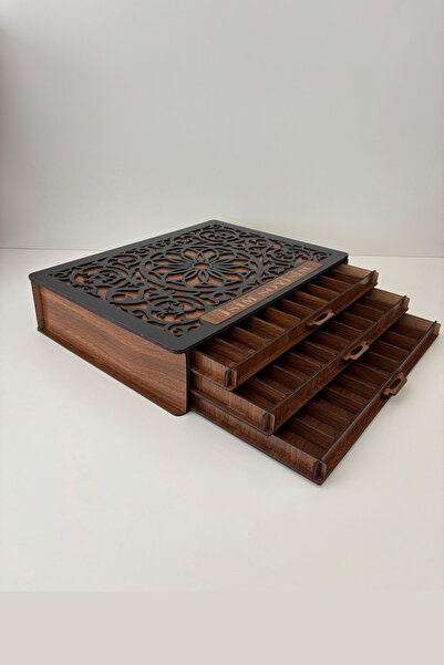 Store Tesbih Kutusu Tesbih Çekmecesi Ahşap 3 Katlı Tespih Kutusu ( 10 bölmeli )