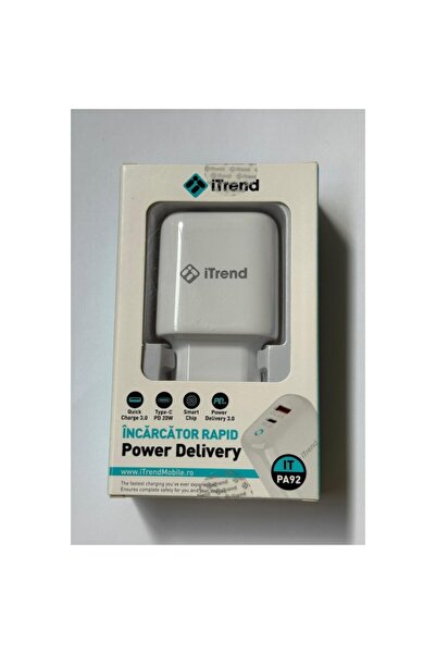 itrend Incarcator Telefon Power Delivery 20W + QC3.0, 2 porturi USB-A & Type-C, Alb