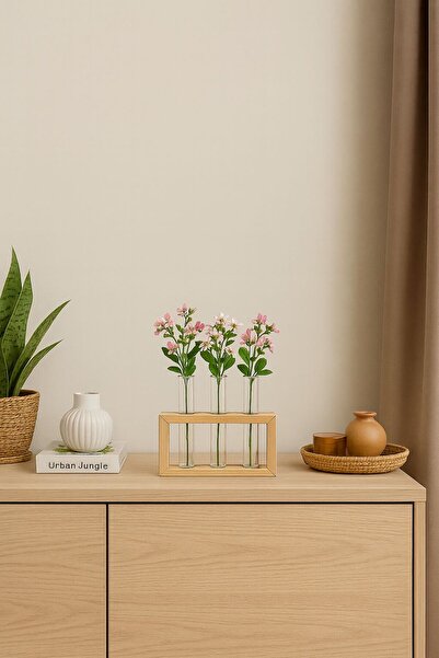 WOODY WOOD DESİGN Tube Serisi Masaüstü Dekoratif Vazo, Cam Tüplü Vazo, Dekora...