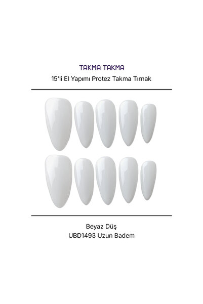 Takma Takma 15'li Beyaz Uzun Badem UBD1493 Tekrar Kullanılabilir El Yapımı Pr...