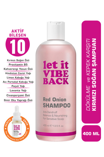 let it VIBE BACK Kırmızı Soğan Özlü Saç Dökülmesi ve Kepek Karşıtı Şampuan - 400 ml | Saç Uzamasını Destekler