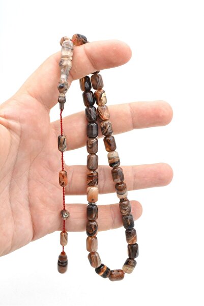 Murty99 Halil Demirkol Signed Capsule Cut Brown Beige Crimped Amber Prayer Beads