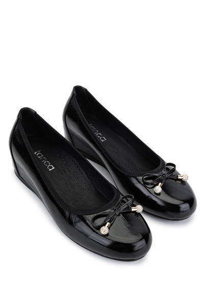 Tamer Tanca Kadın Hakiki Deri Siyah Rugan Comfort Ayakkabı