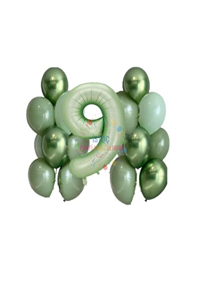 Generic Brand مجموعة الأرقام والبالونات باللون الأخضر المائي، العمر 9