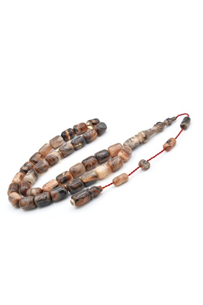 Murty99 Halil Demirkol Signed Capsule Cut Brown Beige Crimped Amber Prayer Beads