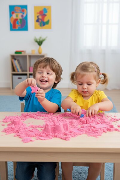 hak-iş oyuncak مجموعة الرمل الحركي المصبوب والملون والتعليمي - وردي