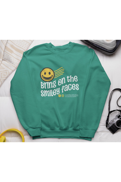 MAGORS Smiley Smiley Printed Cotton Long Sleeve Ribbed 3-Ply Circular Neck Sweatshirt