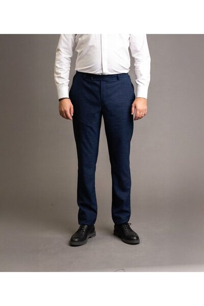 Couture For Gentlemen Navy blue trousers with semi-formal textures