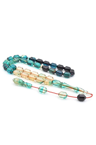Murty99 Hakan Turan Handmade Pointed Capsule Cut Transparent Navy Blue Crimped Amber Prayer Beads