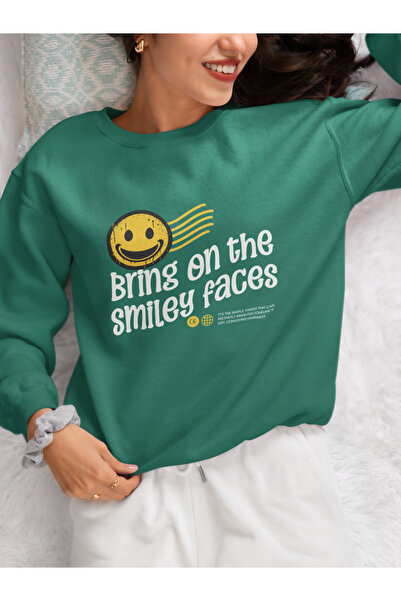 MAGORS Smiley Smiley Printed Cotton Long Sleeve Ribbed 3-Ply Circular Neck Sweatshirt