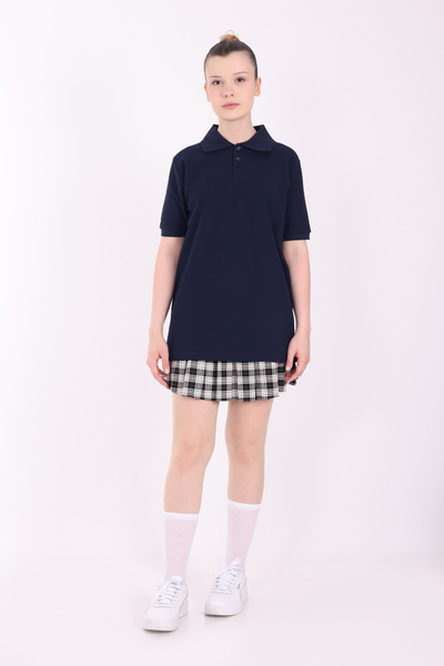 Re&Gi Rekor Σχολικό μπλουζάκι με λαιμόκοψη πόλο για ενήλικες, βασικό κοντομάνικο μπλουζάκι σχολικό 100% βαμβάκι S-2XL Navy Blue