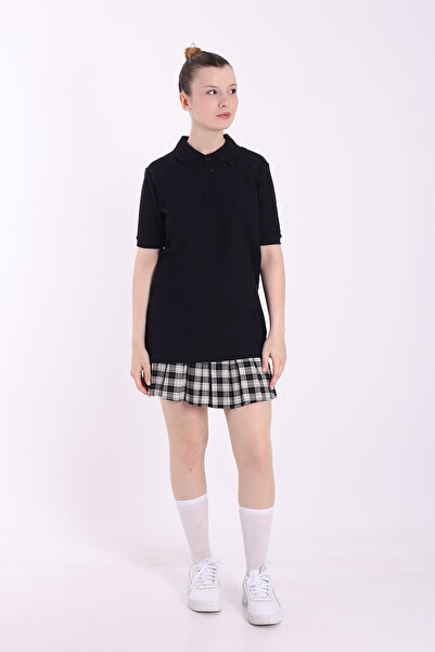 Rekormoda Tricou unisex pentru copii cu guler polo pentru școală basic cu mânecă scurtă pentru liceu tricou bumbac 100% 5-2XL Vârsta Negru