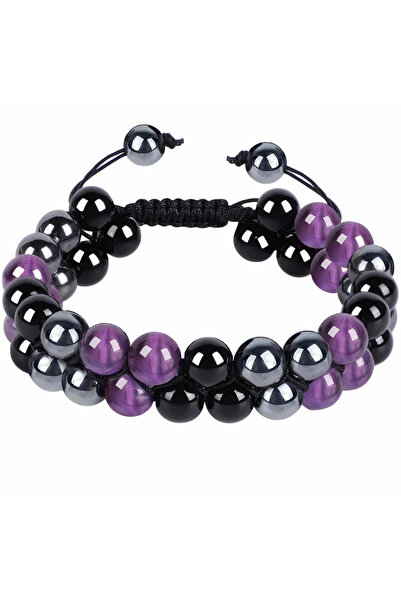 craftmystic Brățară cu triplă protecție și pietre semiprețioase de 6 mm: ametist, hematit și obsidian negru