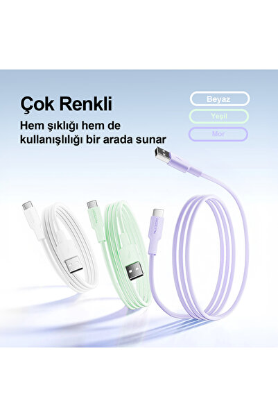 Airbot Airbot Şarj Kablosu 18W 1 Metre USB’den Type-C’ye,Veri Aktarımı ve Şarj Kablosu,Mor ATC18