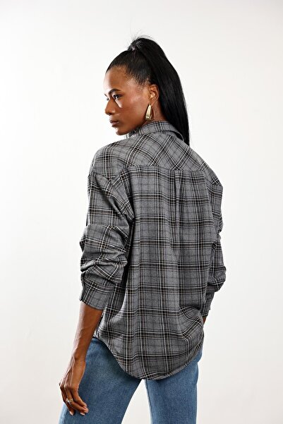 5in1Canpolat Γκρι καρό πουκάμισο ξυλοκόπο