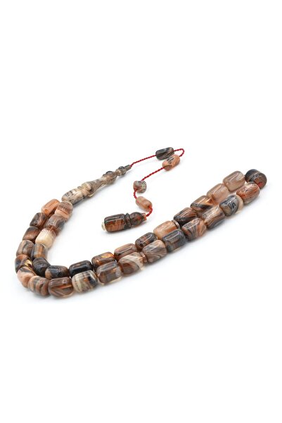 Murty99 Halil Demirkol Signed Capsule Cut Brown Beige Crimped Amber Prayer Beads