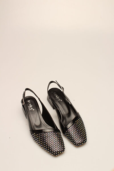 İDİL SİYAH KIRIŞIK TAŞLI FİLE KADIN TOPUKLU