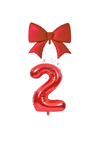 İSTOÇ PARTİ Red Color Bow Number Foil Balloon Set Age 2
