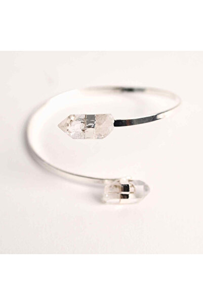 craftmystic Brățară din metal argintiu cu cristal dublu puturos, claritate și energie