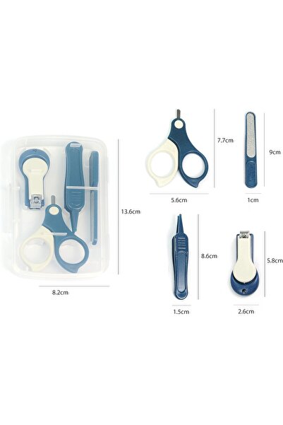 Flippy 4-in-1 Baby Nail Care Set, Flippy, Transparent Storage Case, 0-6 Years, 13.6x8x2 cm, Navy Blue