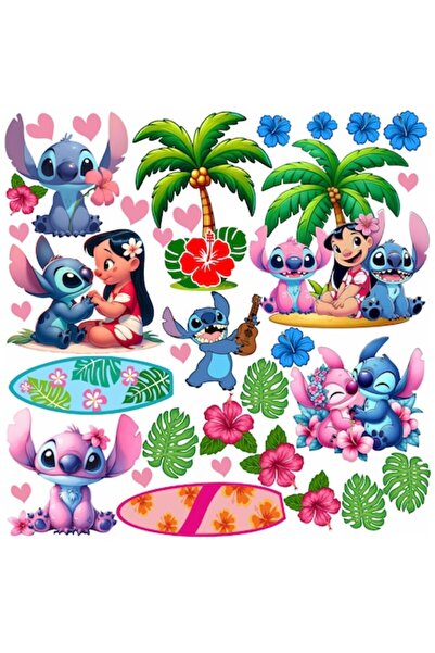 OEM Αυτοκόλλητα τοίχου Stitch και Lilo, 35 τεμάχια, περίπου 1 m², αυτοκόλλητα...