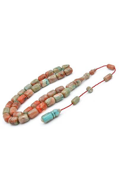 Murty99 Halil Demirkol Signed Capsule Cut Red Blue Crimped Amber Prayer Beads