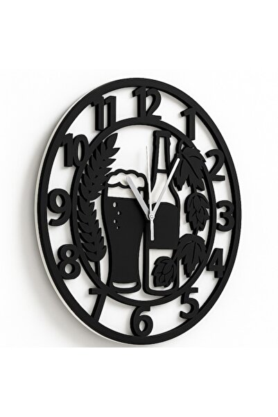 OEM Ceas de perete cu bere - lemn negru/MDF, diametru 30 cm, tăiat cu laser, ...