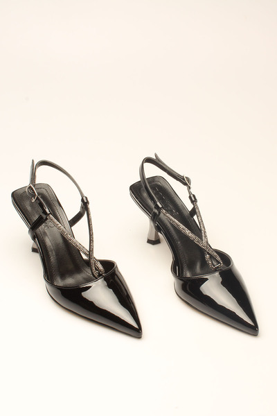 İDİL كعب نسائي من الجلد اللامع باللون الأسود