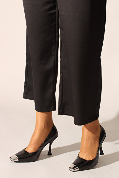 İDİL Siyah Rugan Kroko Kadın Stiletto