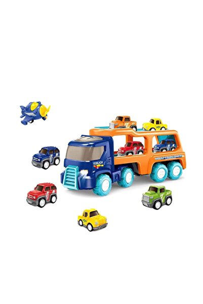 DDE Hungary Interactive Transport Truck with 3 Vehicles + 1 Airplane, Sound and Light Effects, 38.5x12.5x15.5cm,
