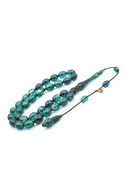 Murty99 Hakan Turan Signed Beyzi Cut Blue Crimped Amber Prayer Beads