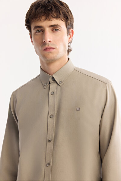 Avva Erkek Vizon Düğmeli Yaka Pamuklu Soft Touch Regular Fit Gömlek B002036