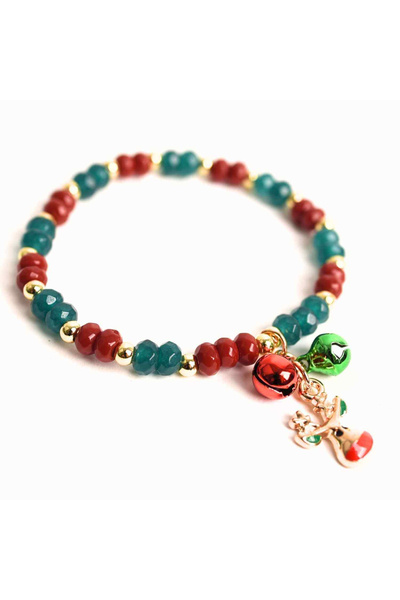 craftmystic Brățară din jasp fațetat roșu și verde cu accesoriu de ren și clopoței - eleganță energetică