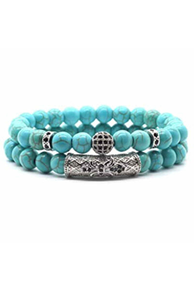 craftmystic Set de 2 brățări turcoaz, mărgele de cristal vindecătoare lucrate manual de 8 mm, brățară reglabilă