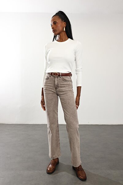 5in1Canpolat Ecru Fit Basic Long Sleeve T-Shirt