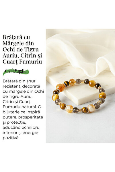 craftmystic Energy and Abundance - Golden Tiger Eye, Tiger Eye, Citrine and Smoky Quartz Bracelet